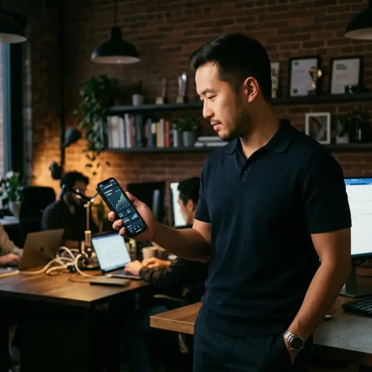 Digital marketer analyzing real-time mobile app growth analytics